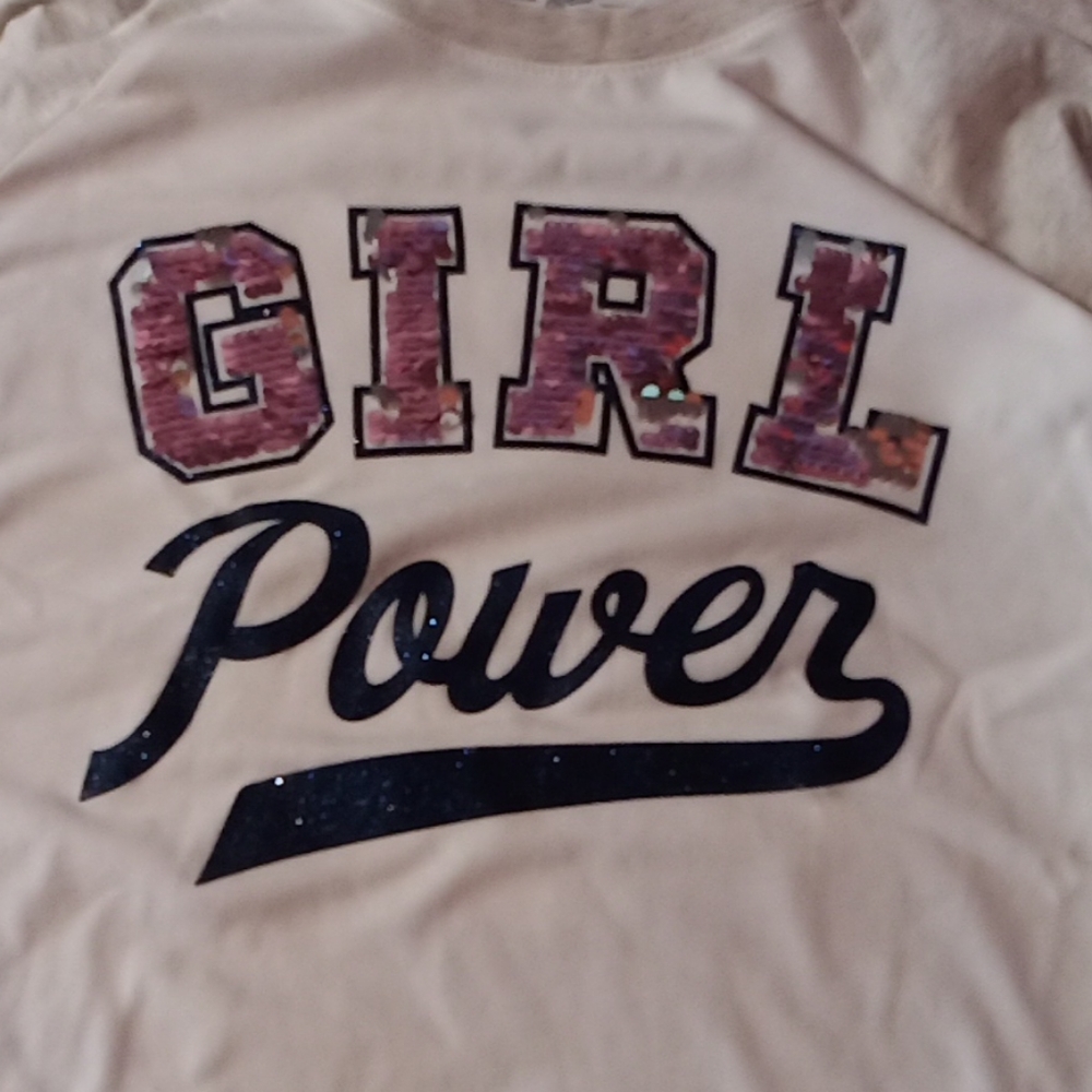 White Long Sleeve Shirt 'Girl Power' Sequins